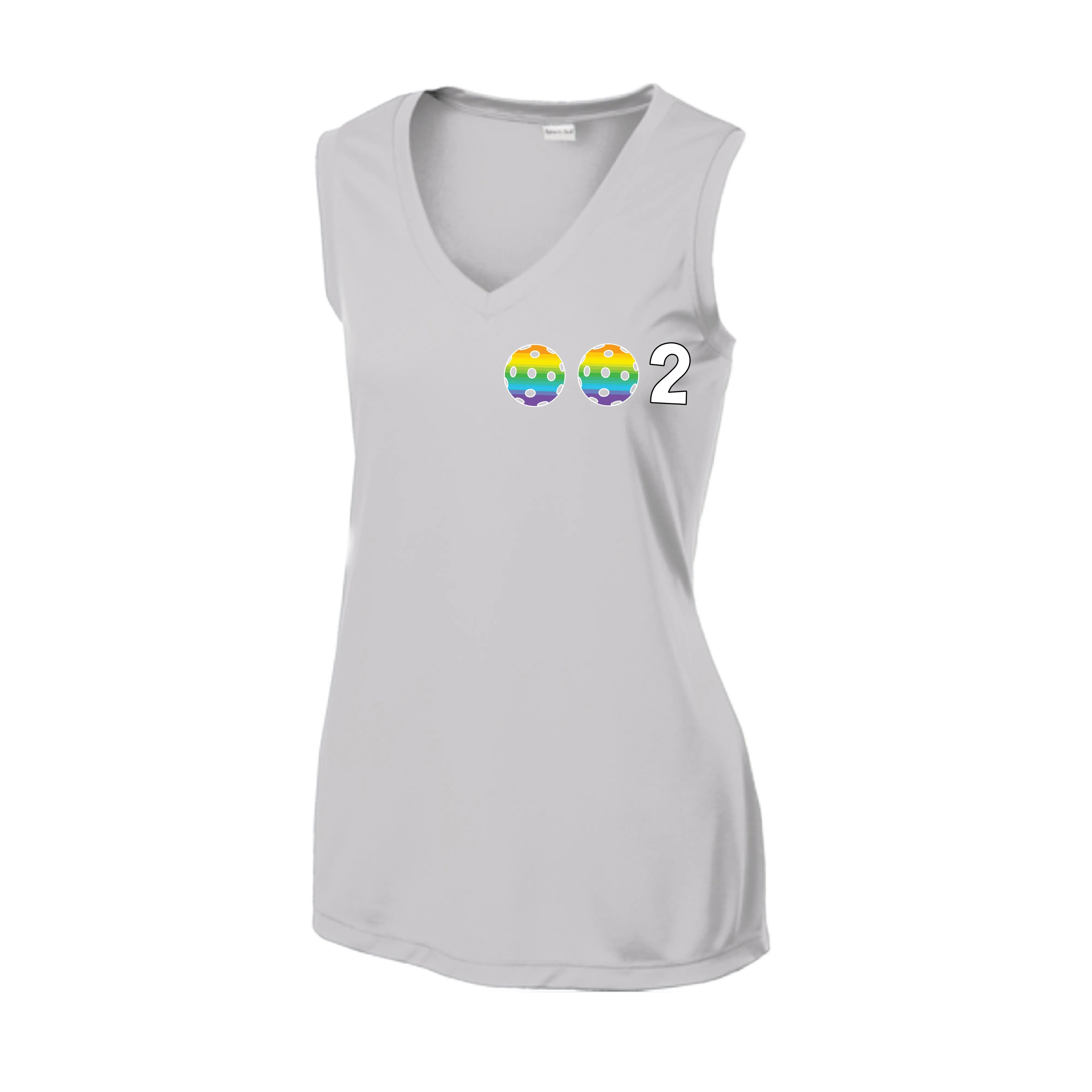 002 With Pickleballs (Rainbow Orange Red Cyan) Customizable | Women’s Sleeveless Athletic Shirt | 100% Polyester