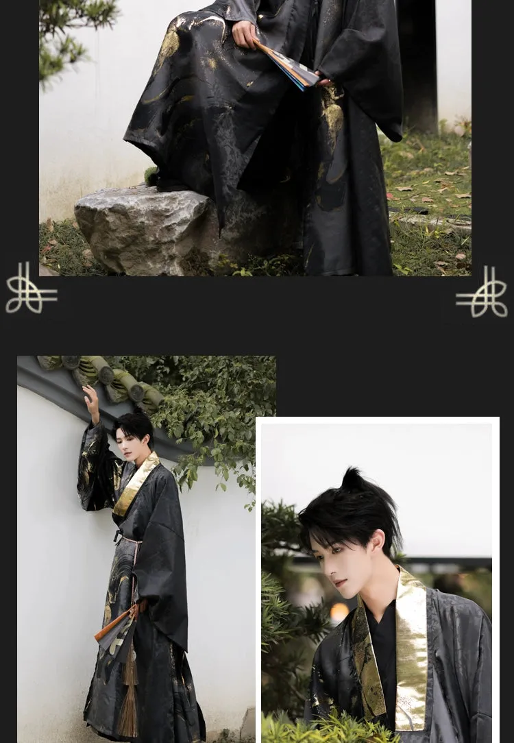 Made in the Ming Dynasty | Gold and black textured Hanfu men's Taoist robes
